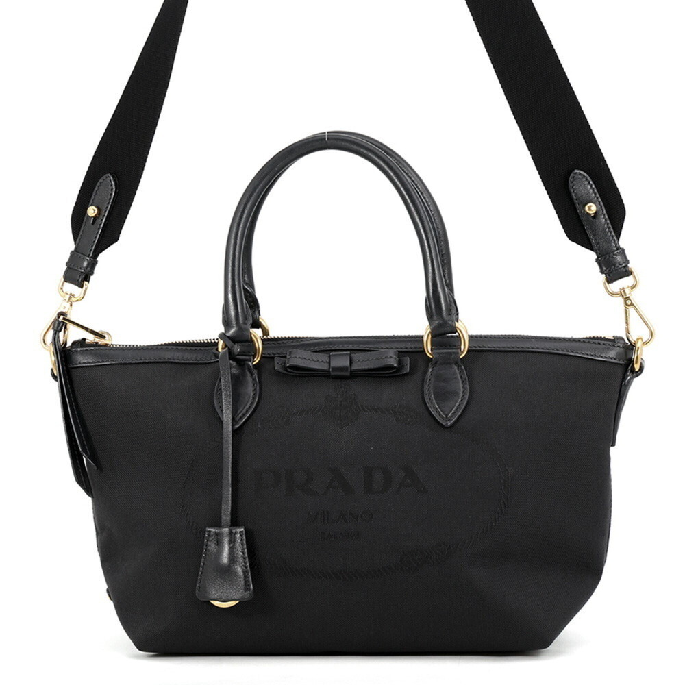 Prada handbag, jacquard canvas leather, 1BA579, PRADA, 2-way, black.